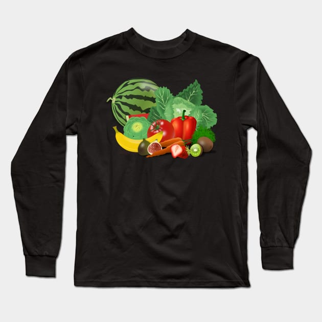 Vegetables and Fruits Long Sleeve T-Shirt by Bootyfreeze